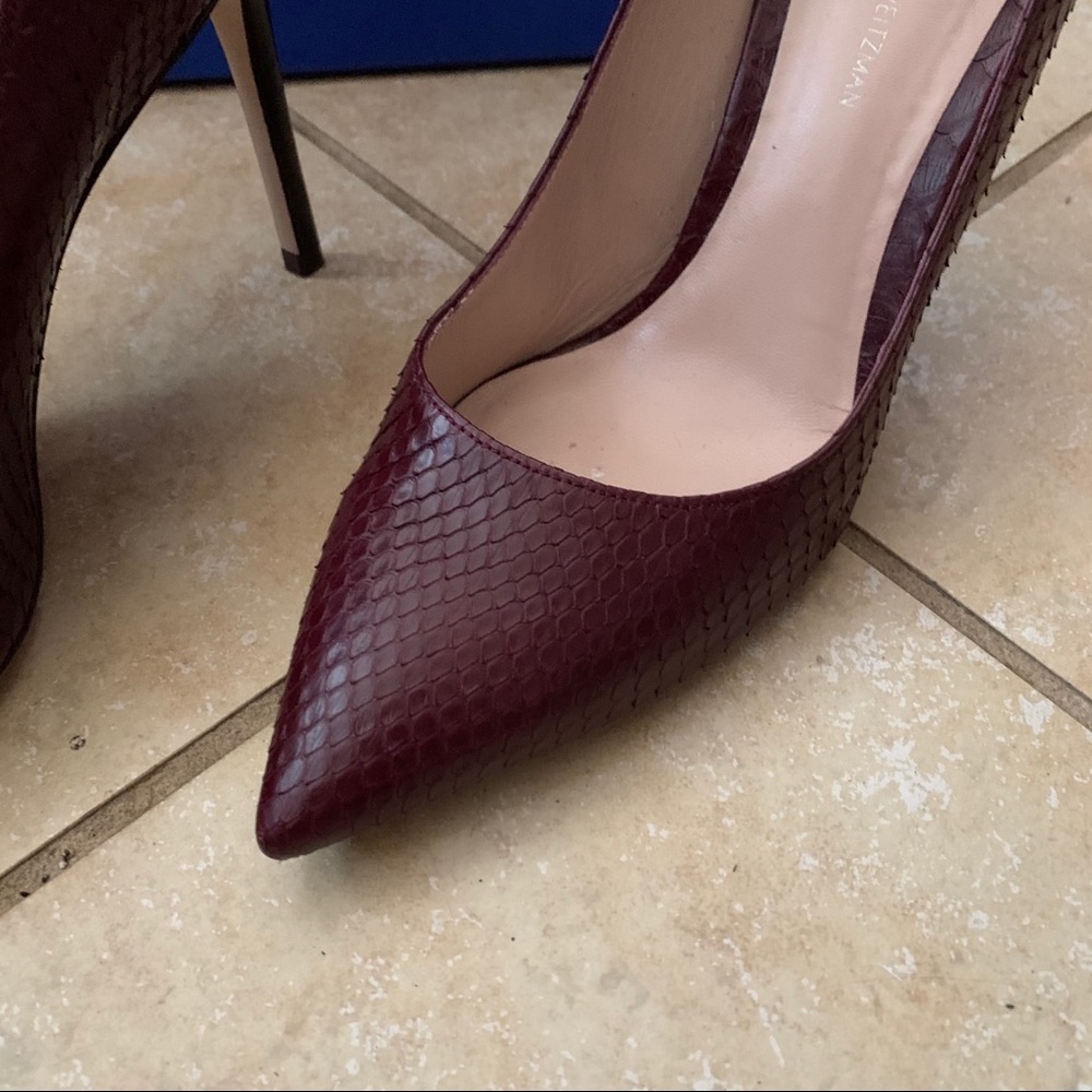 Stuart Weitzman Ingred Maroon Python Heels 7.5 - image 2